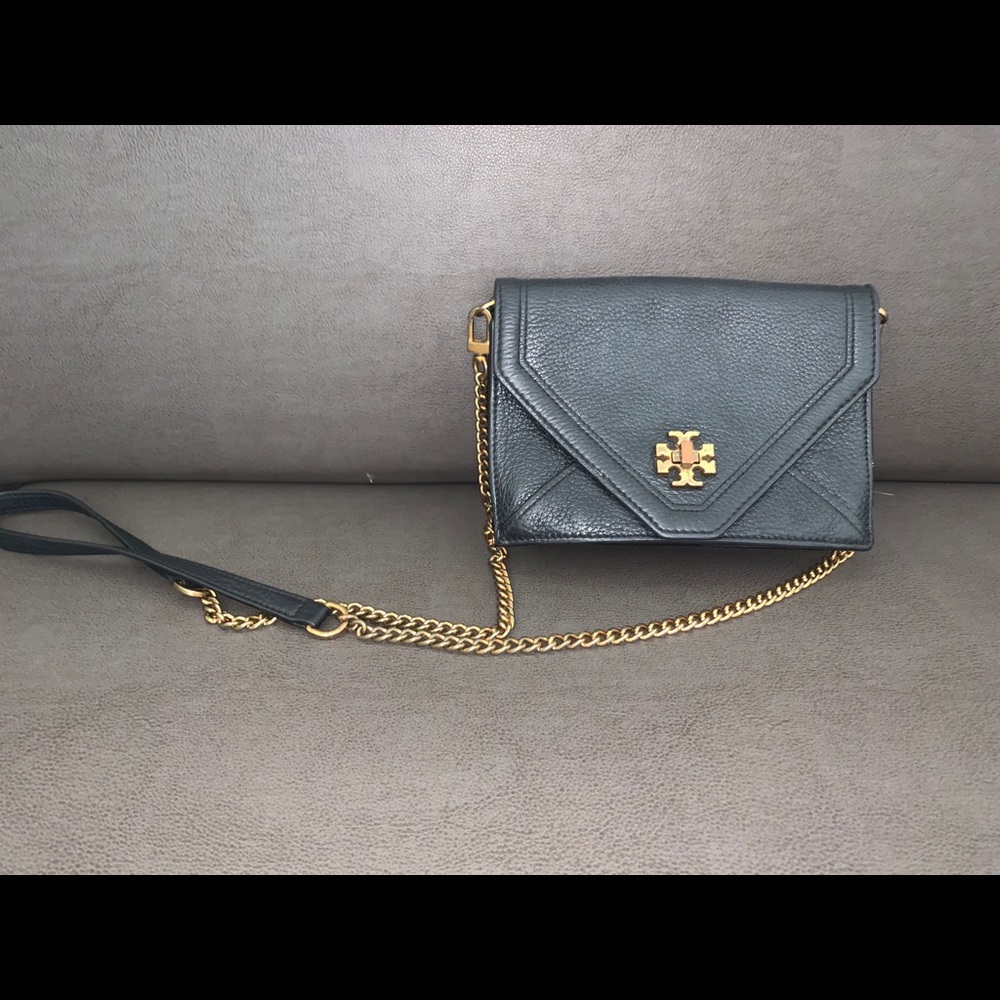Black purse long strap gold hardware